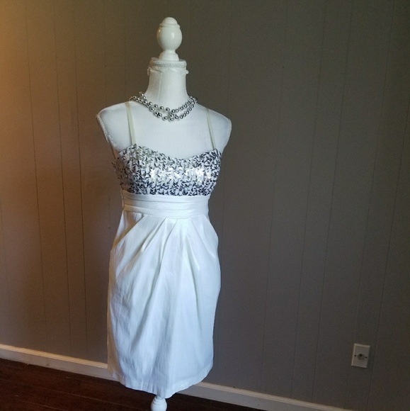 Sleeveless v neck sequined dress with pockets - Picture 2 of 8